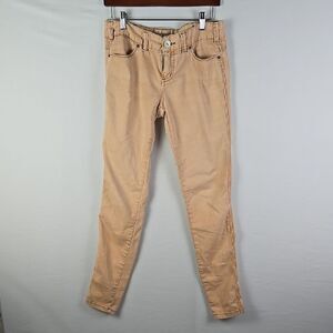 Free People Women's Tan Low Rise Denim Jeans Tapered Spring Boho Skinny Sz 28